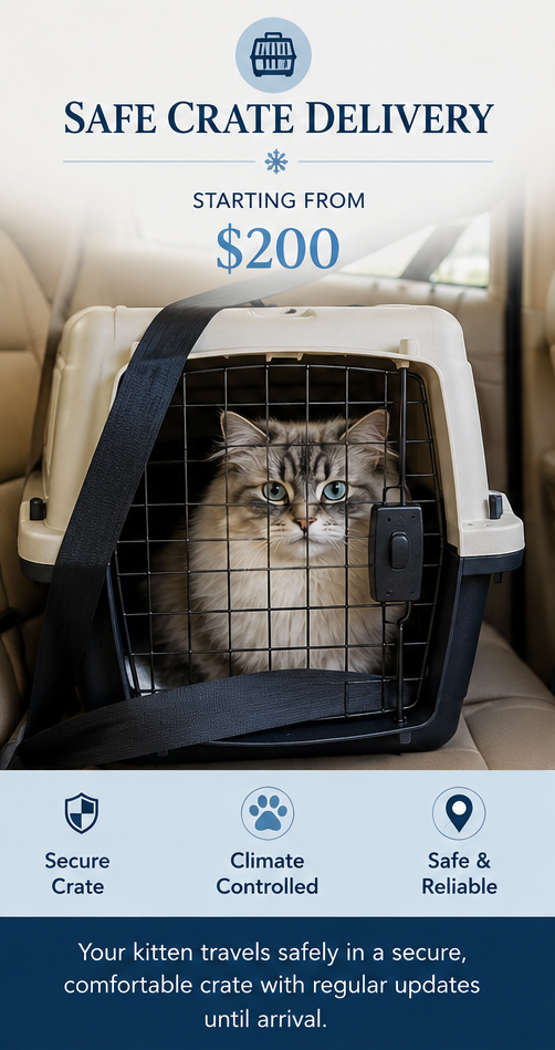 Safe crate delivery option for a Siberian kitten